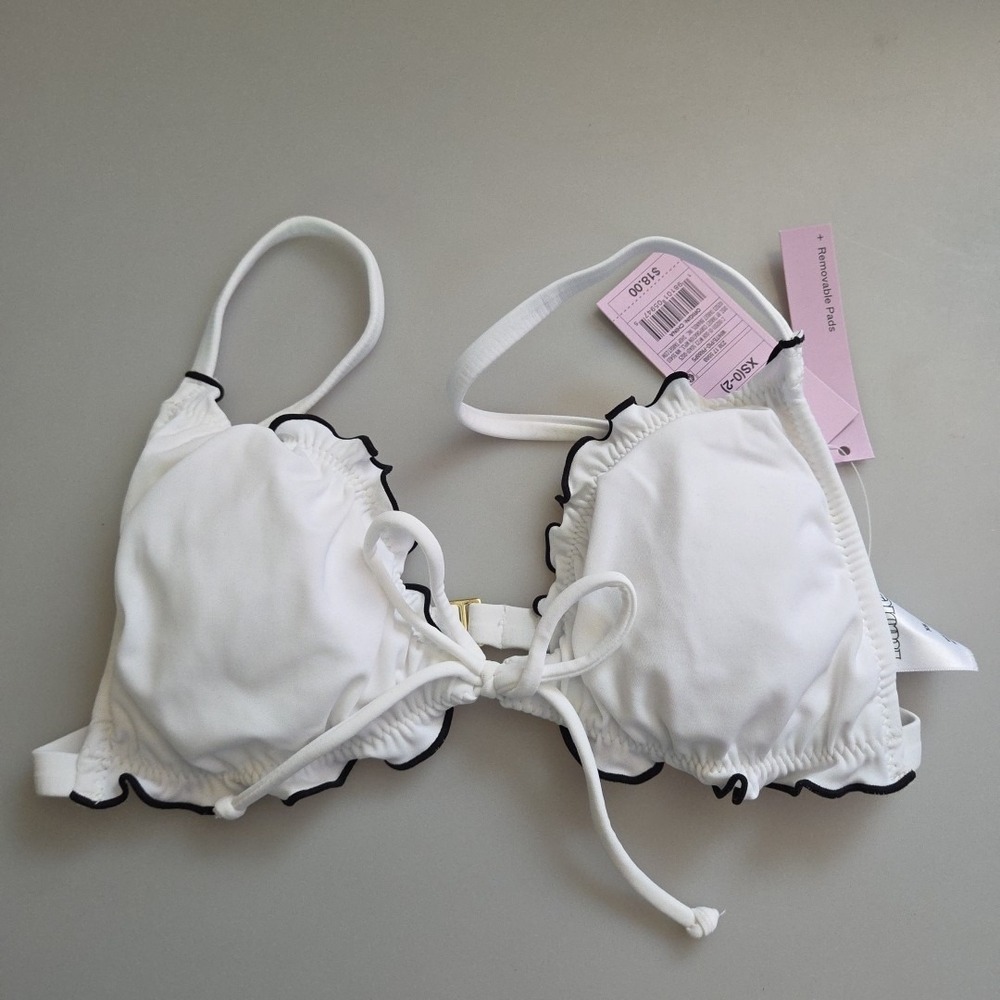 Contrast Stitch Tie-Front Ruffle Bikini Top Wild Fable™ White/Black‎ XS (0-2)